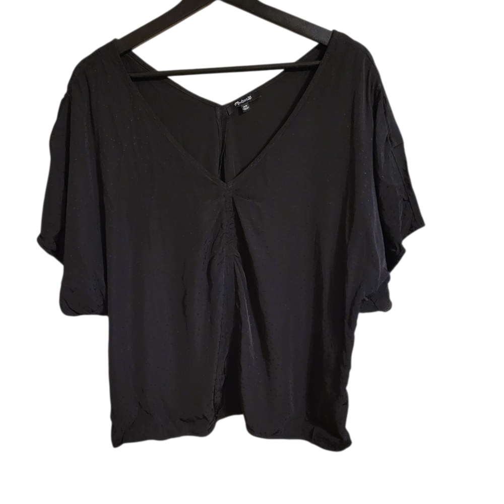 Madewell Black Swiss Dot Cropped Blouse